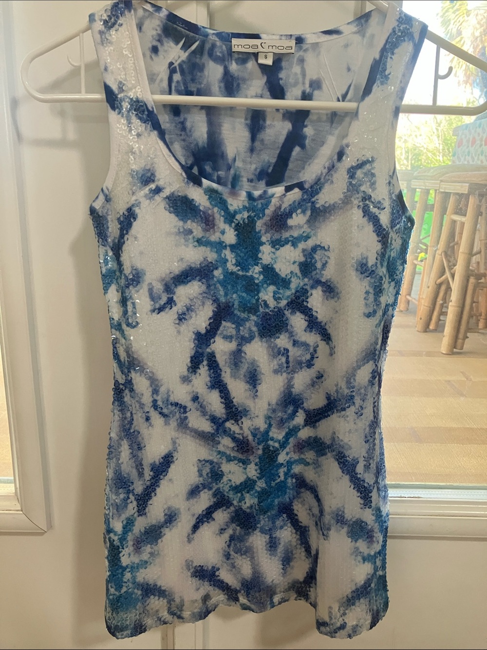 Moa Moa Blue & White Sequin Tie-Dye Tank